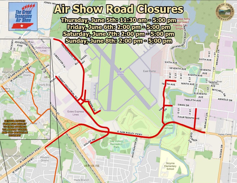 2025 Air Show Road Closure Map